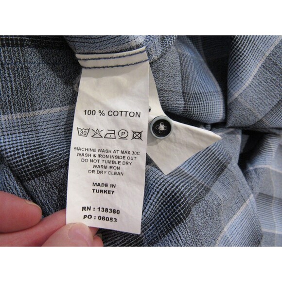 32 Bar Blues Abstract Check Plaid Gray Blue Button Down Shirt Long Sleeve Men XL - Picture 6 of 11